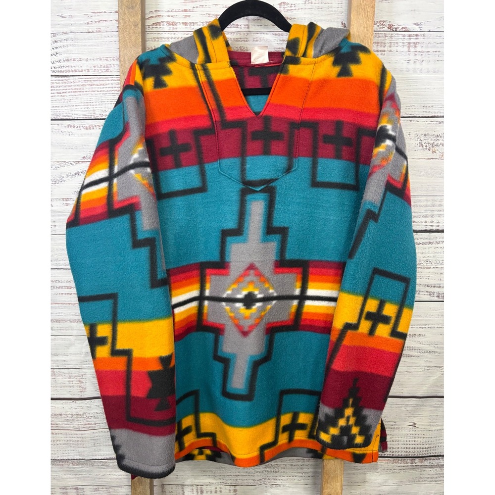 El Paso‎ Saddleblanket Co Southwestern Fleece Hoodie Unisex Medium Aztec